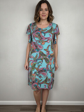 Westbound XL Women's Paisley Print Dress Flutter Sleeves